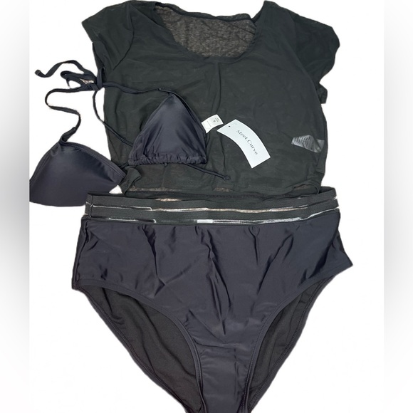 Meet Curve Women’s Mesh Crop & Bikini Top & High Waisted Mesh Bottoms Size XL - Picture 5 of 8